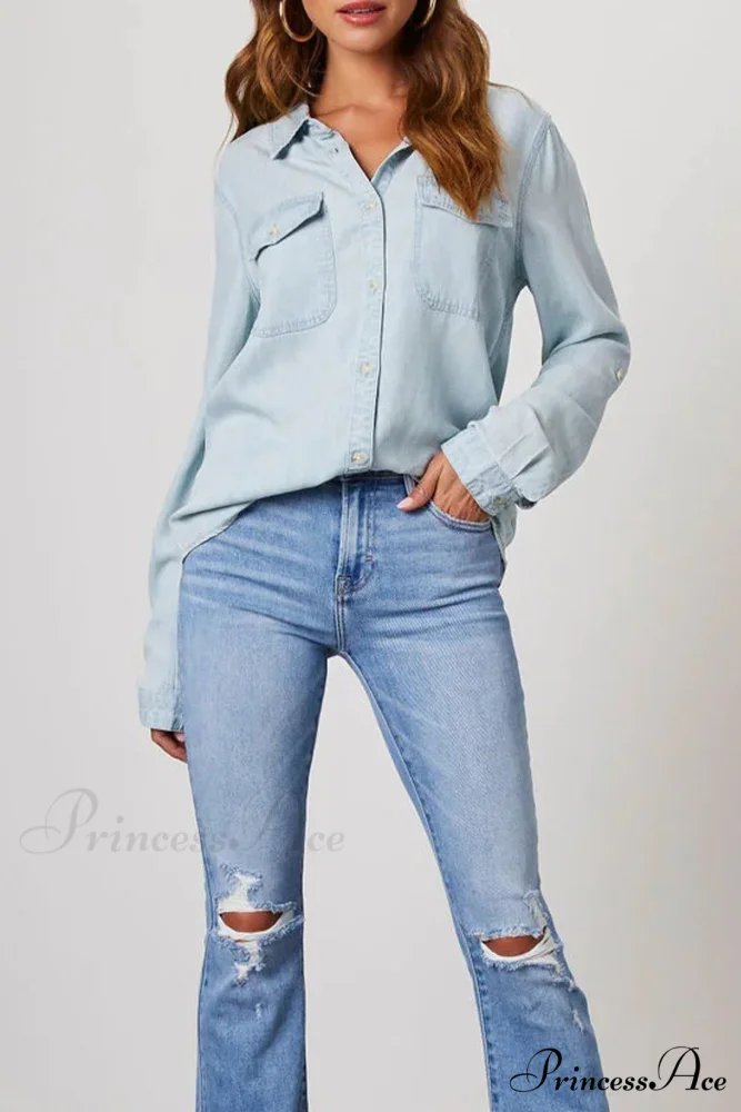Denim Button-Up Blouse - Image 10