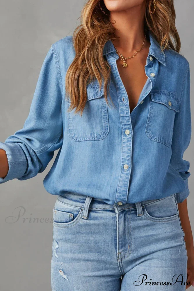 Denim Button-Up Blouse - Image 2