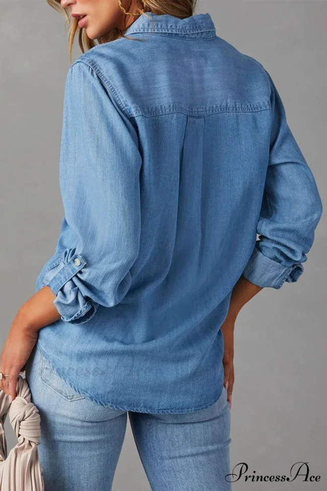 Denim Button-Up Blouse - Image 3