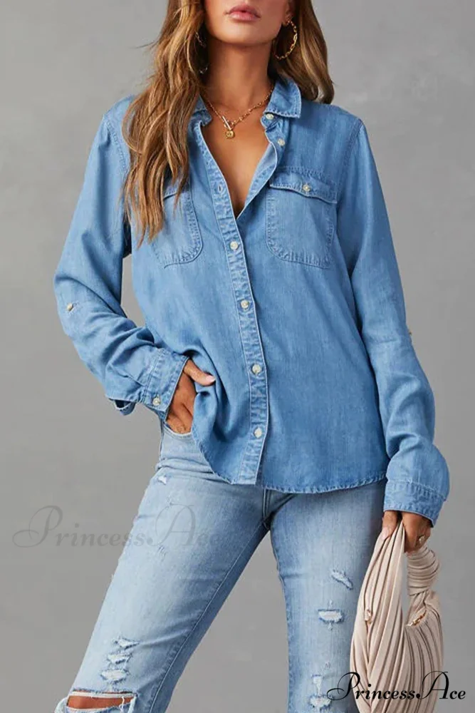 Denim Button-Up Blouse - Image 4