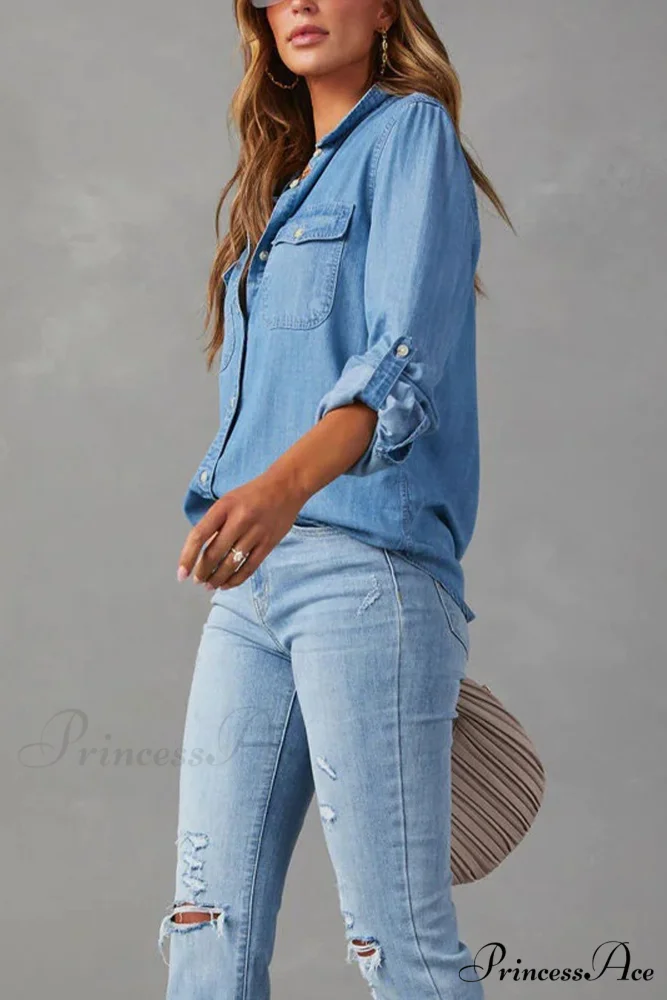 Denim Button-Up Blouse - Image 5