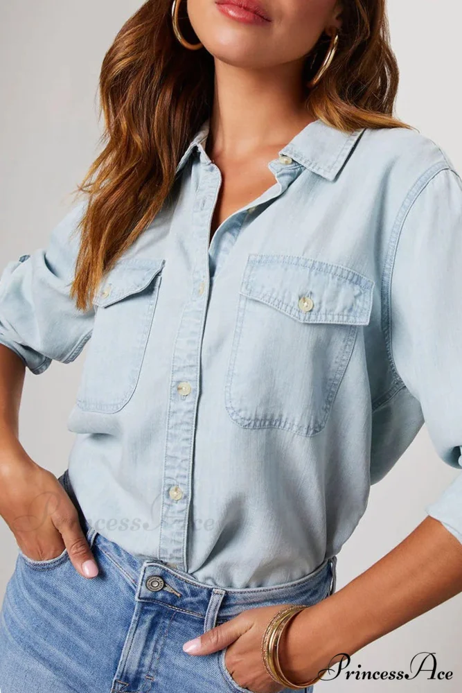 Denim Button-Up Blouse - Image 8