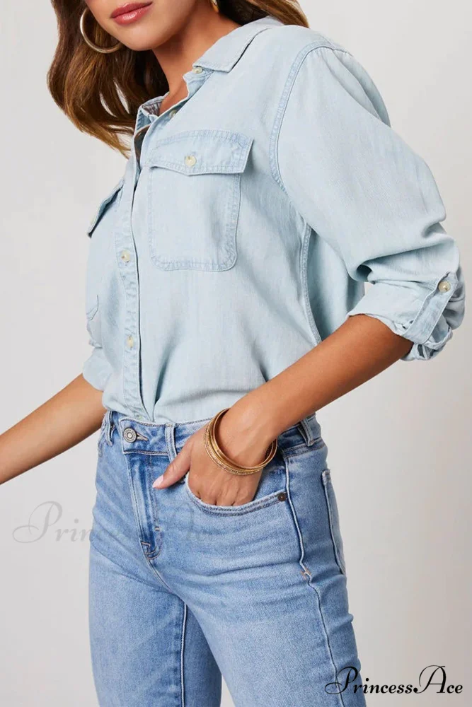 Denim Button-Up Blouse - Image 9