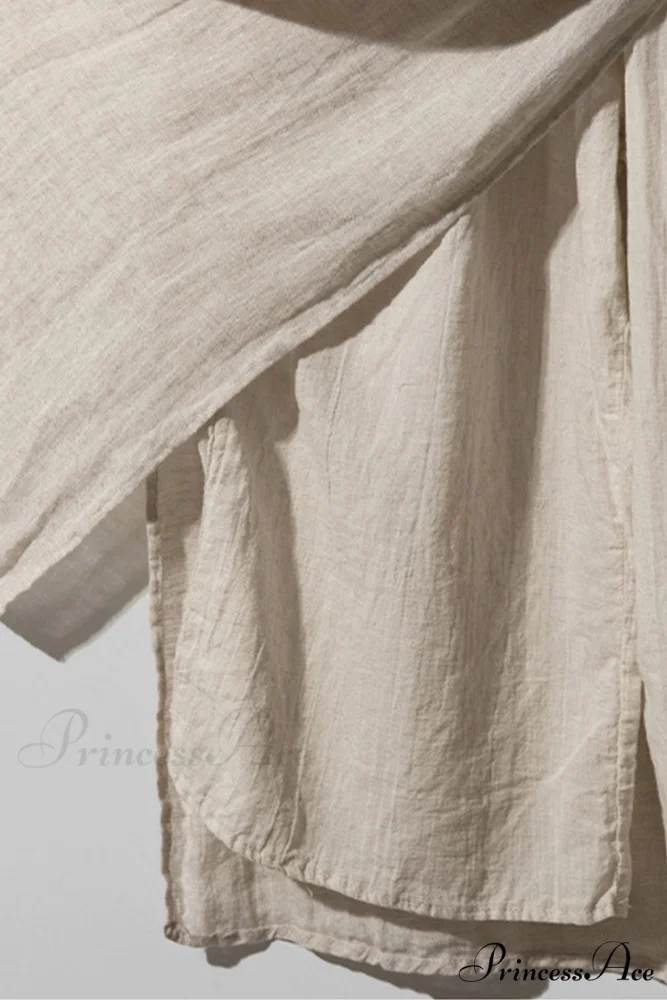 Solid Linen Midi Skirt with Pockets - Image 6