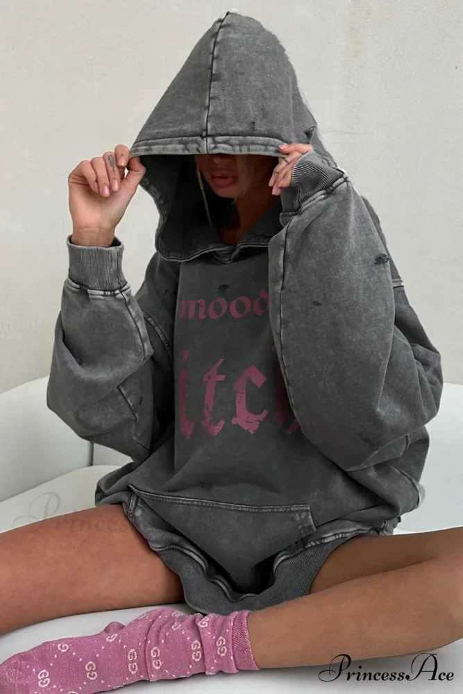Distressed Hoodie with Letter Print - Image 4