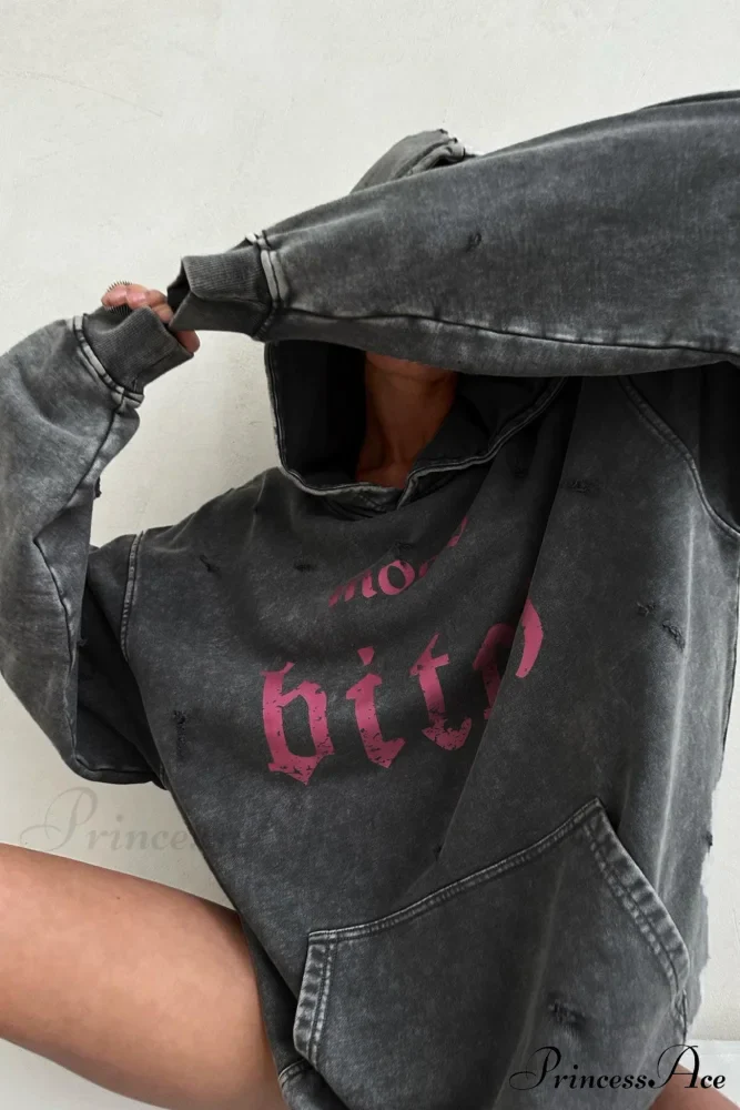 Distressed Hoodie with Letter Print - Image 5
