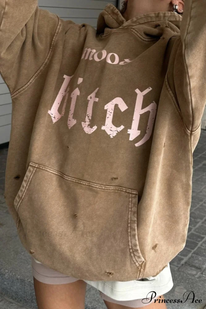 Distressed Hoodie with Letter Print - Image 7