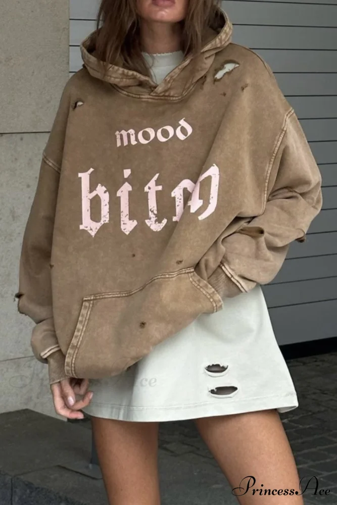 Distressed Hoodie with Letter Print - Image 8