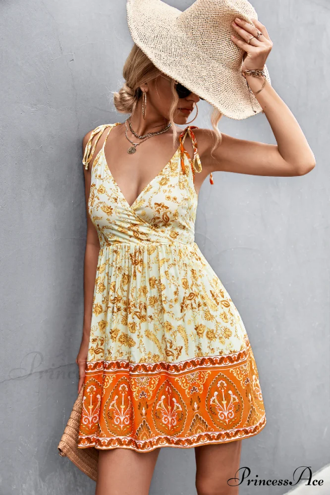 Backless V-Neck Sling Flower Dress - Image 3