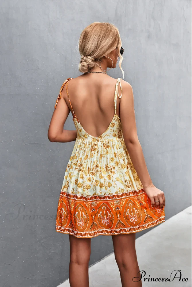 Backless V-Neck Sling Flower Dress - Image 4