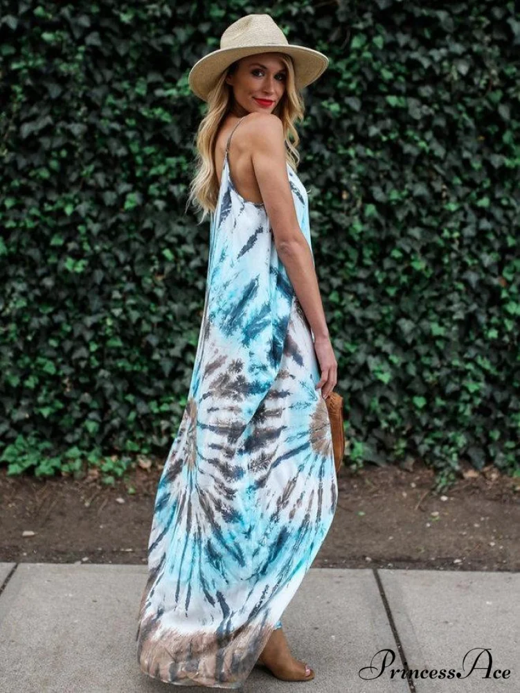 Printed Maxi Dress with Spaghetti Neck for Summer - Image 2