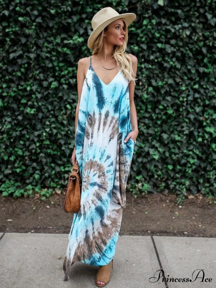 Printed Maxi Dress with Spaghetti Neck for Summer - Image 3