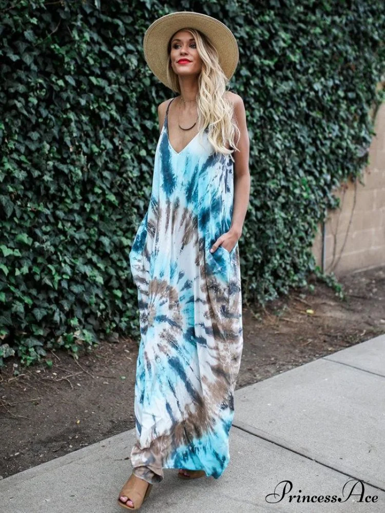 Printed Maxi Dress with Spaghetti Neck for Summer - Image 4