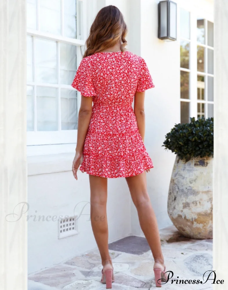 Boho Mini Dress - Women's A-Line Floral Print Summer Dress - Image 10