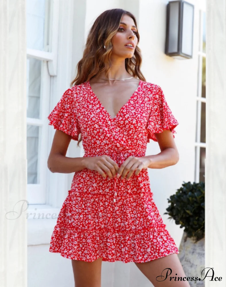 Boho Mini Dress - Women's A-Line Floral Print Summer Dress - Image 7