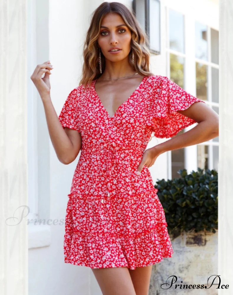 Boho Mini Dress - Women's A-Line Floral Print Summer Dress - Image 9