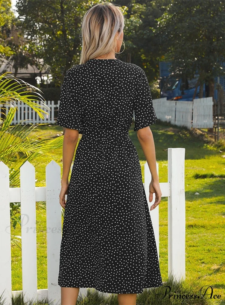 Polka-Dot Bandage Bowknot Bohemia Midi Dress for Summer - Image 3