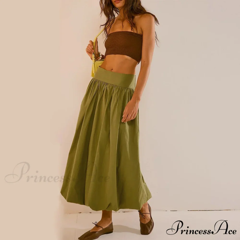 Y2K Bubble Maxi Color Ruffle Pleated Midi Skirt - Image 4