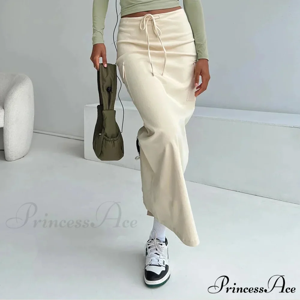 Y2K Cargo Drawstring Bodycon Slit Maxi Skirt - Image 2
