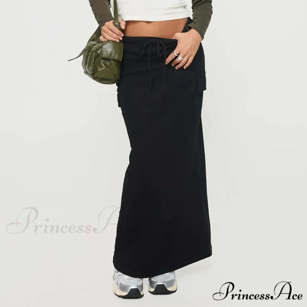 Y2K Cargo Drawstring Bodycon Slit Maxi Skirt - Image 4
