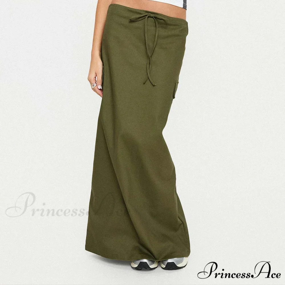 Y2K Cargo Drawstring Bodycon Slit Maxi Skirt - Image 5