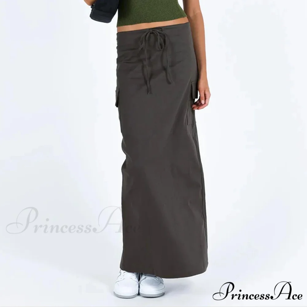 Y2K Cargo Drawstring Bodycon Slit Maxi Skirt - Image 6