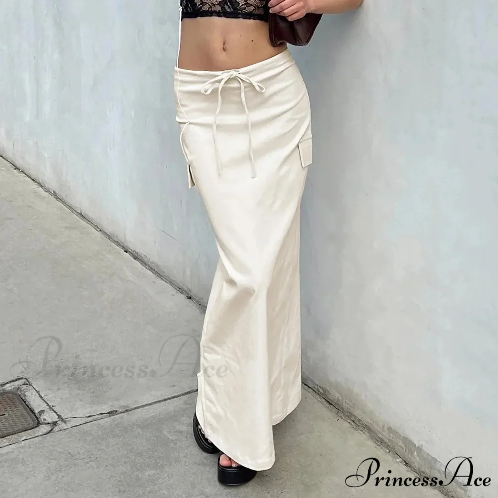 Y2K Cargo Drawstring Bodycon Slit Maxi Skirt - Image 7