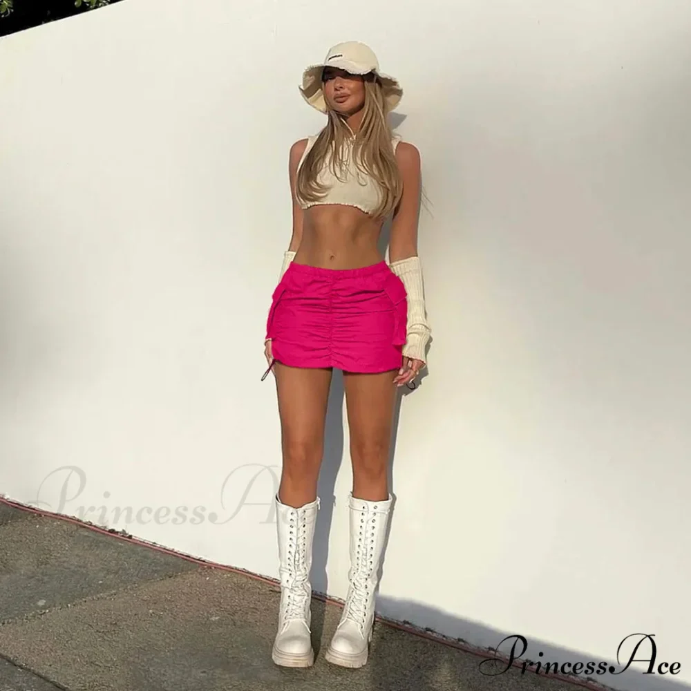 Summer Color Cargo Bodycon Pleated Mini Skirt - Image 10