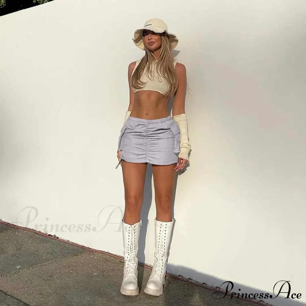 Summer Color Cargo Bodycon Pleated Mini Skirt - Image 2