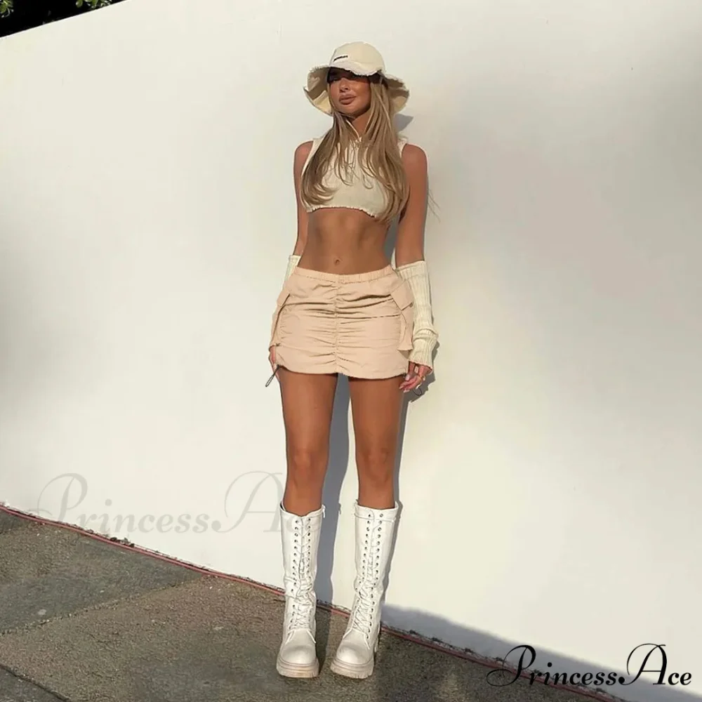 Summer Color Cargo Bodycon Pleated Mini Skirt - Image 4