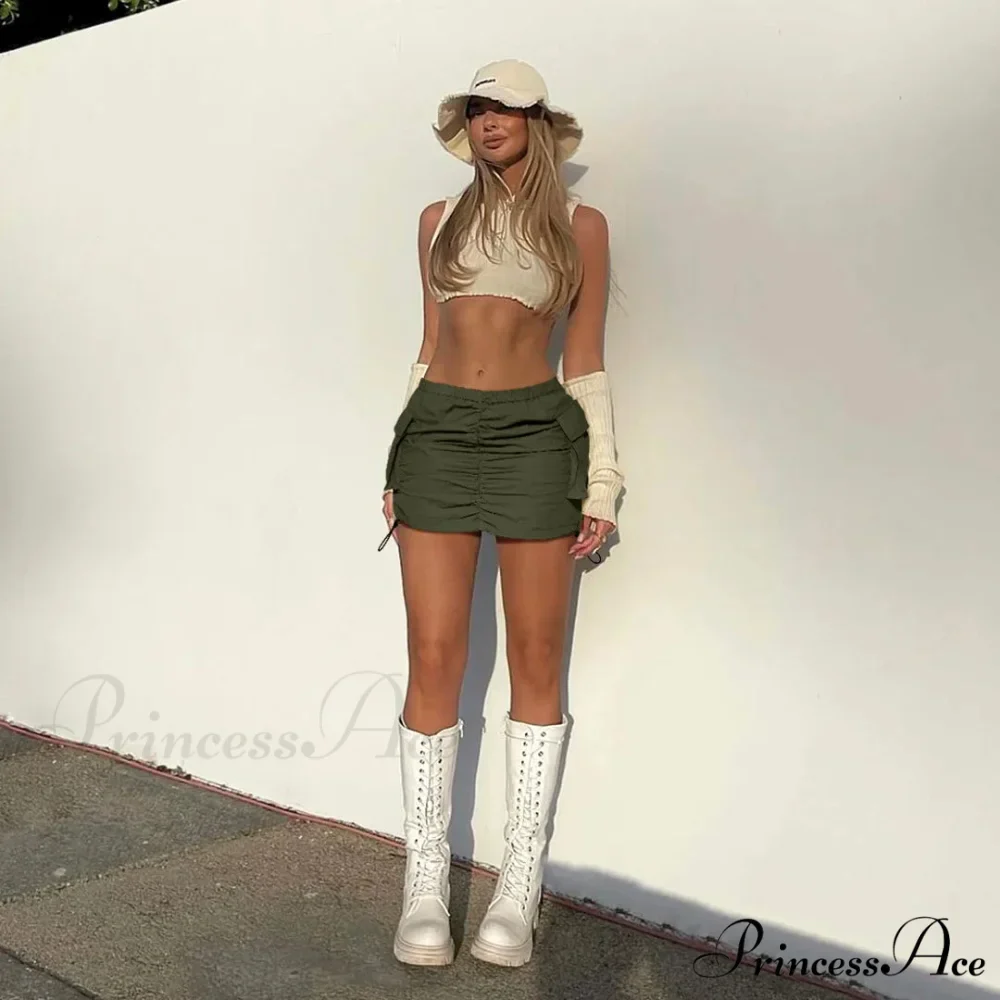 Summer Color Cargo Bodycon Pleated Mini Skirt - Image 9
