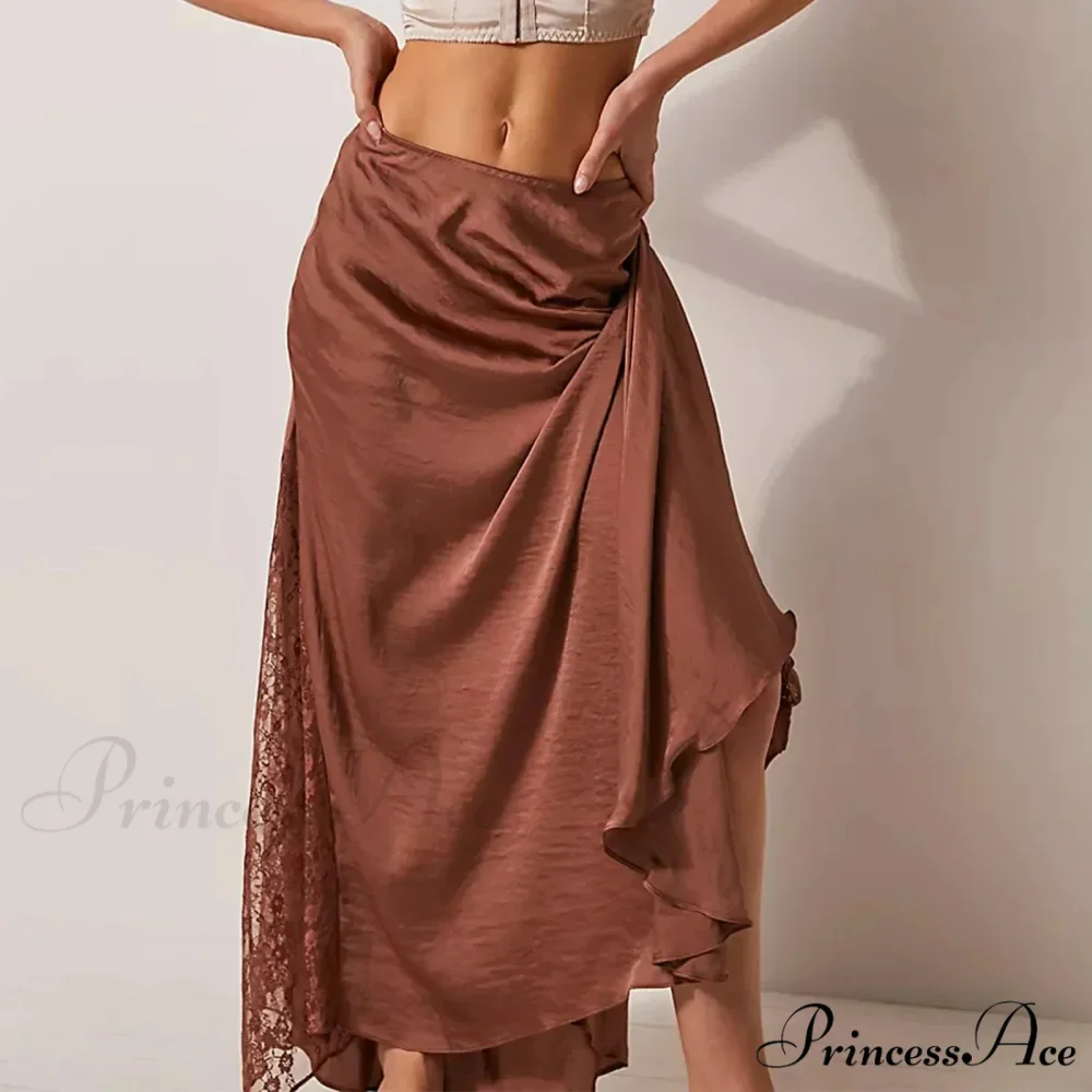Patchwork Lace Midi Low Waist Summer Skirt - Image 3