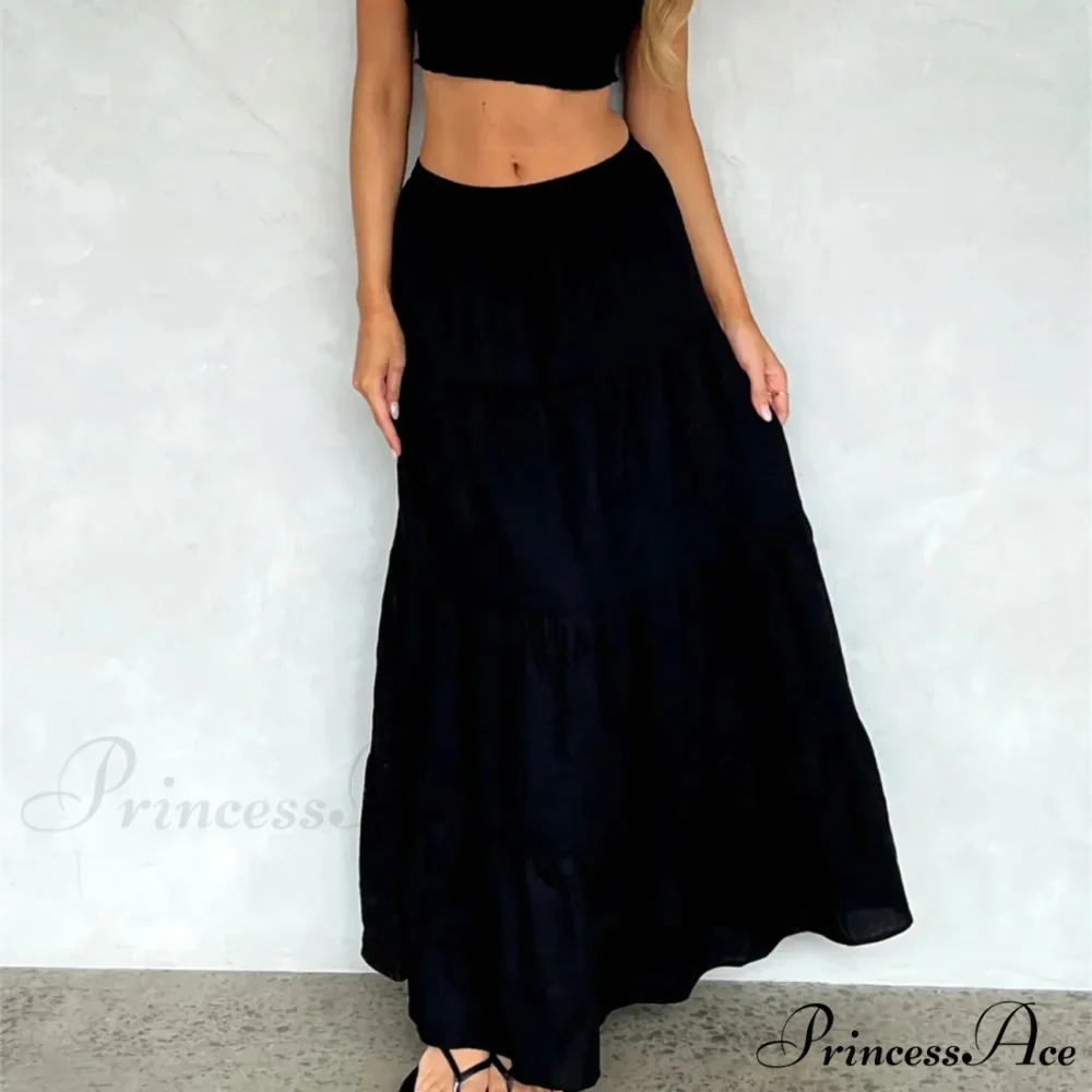Ruffle Elastic High Waist Maxi Tiered Prairie Skirt - Image 5