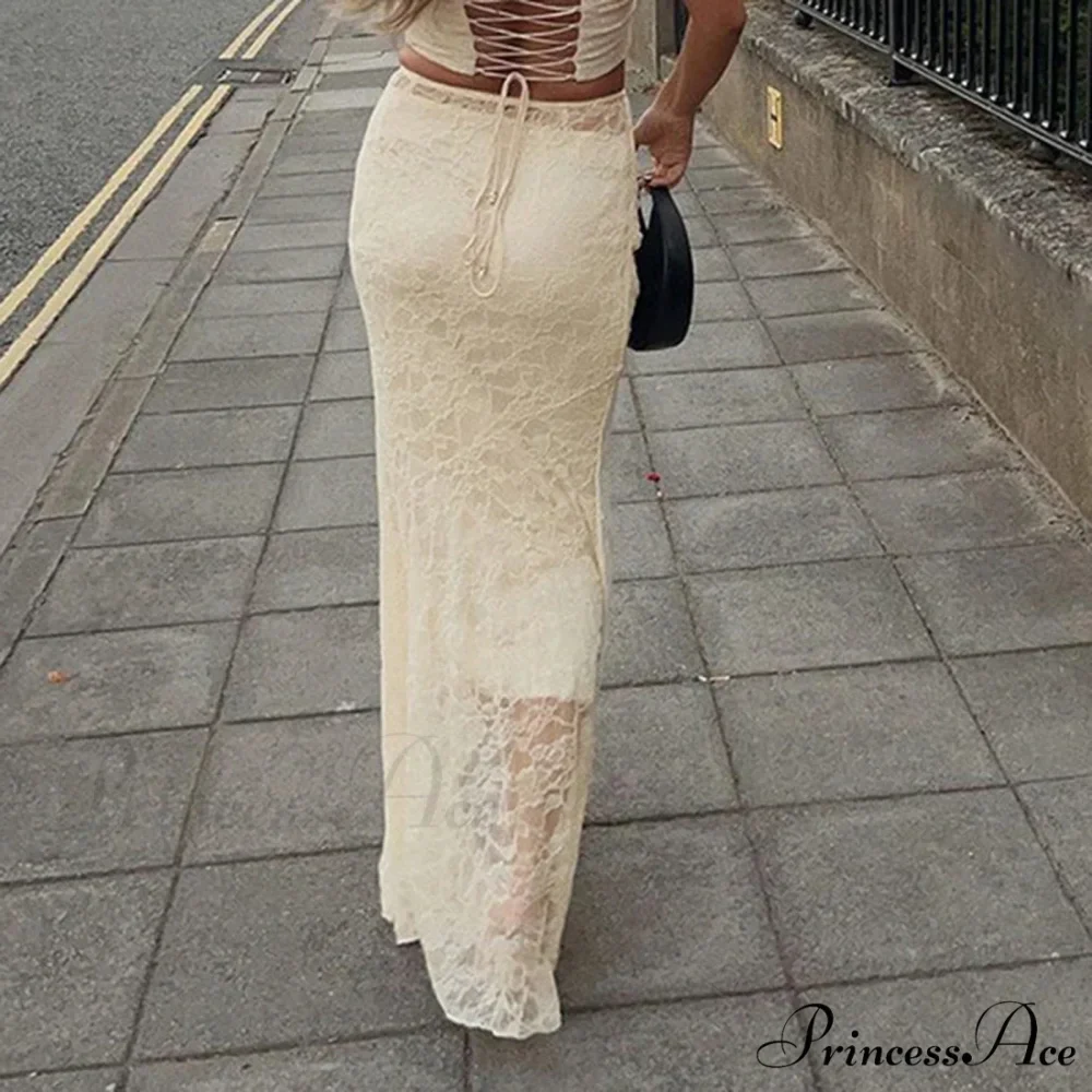 Slim Lace Trumpet See Through Sexy Maxi Skirt - Image 3