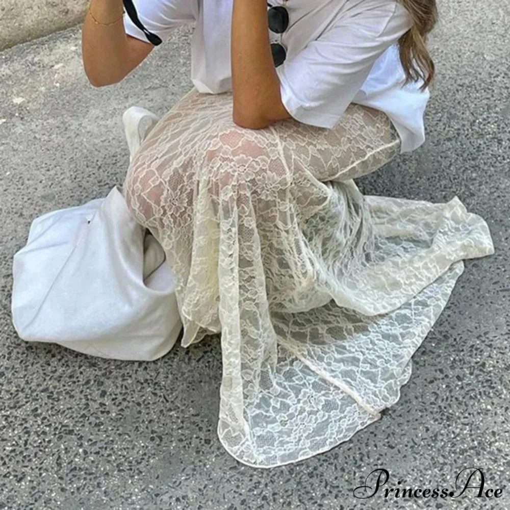 Slim Lace Trumpet See Through Sexy Maxi Skirt - Image 4