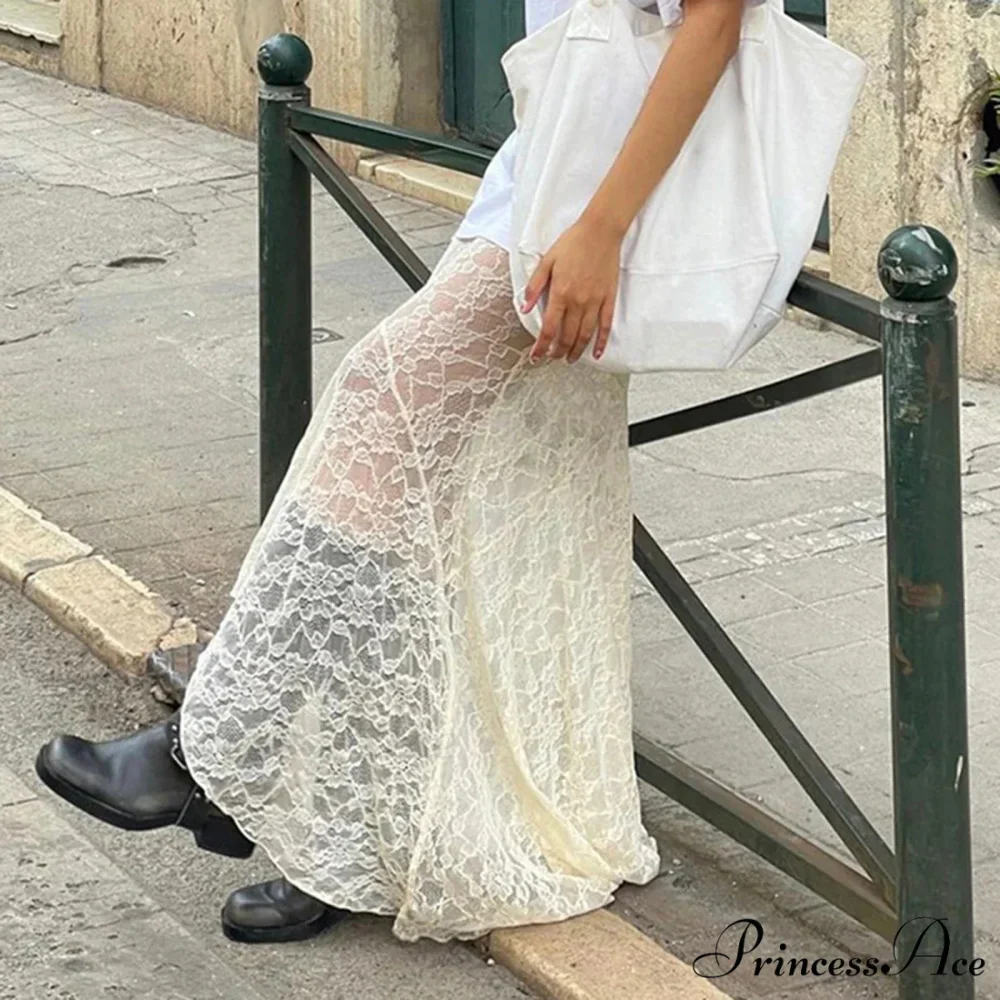 Slim Lace Trumpet See Through Sexy Maxi Skirt - Image 5