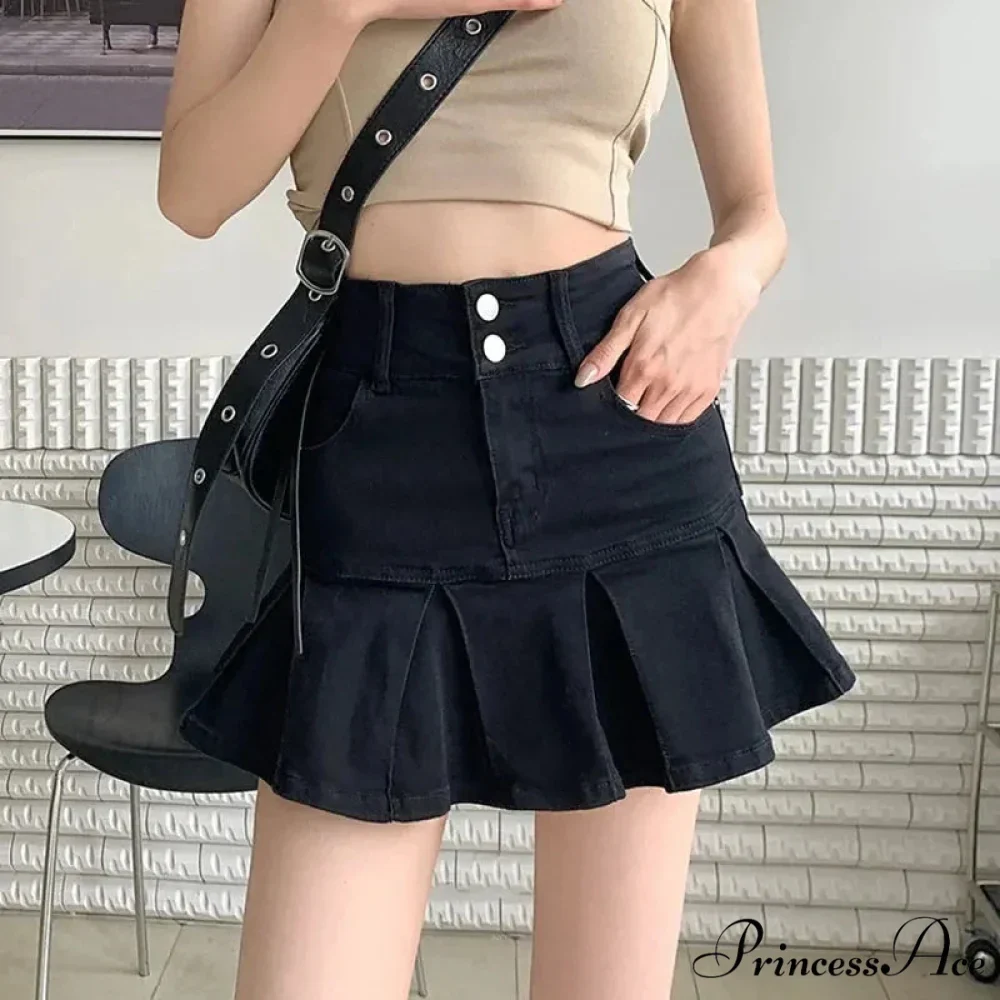 Streetwear Waist Gothic Black Pleated Autumn Skirt - Image 2