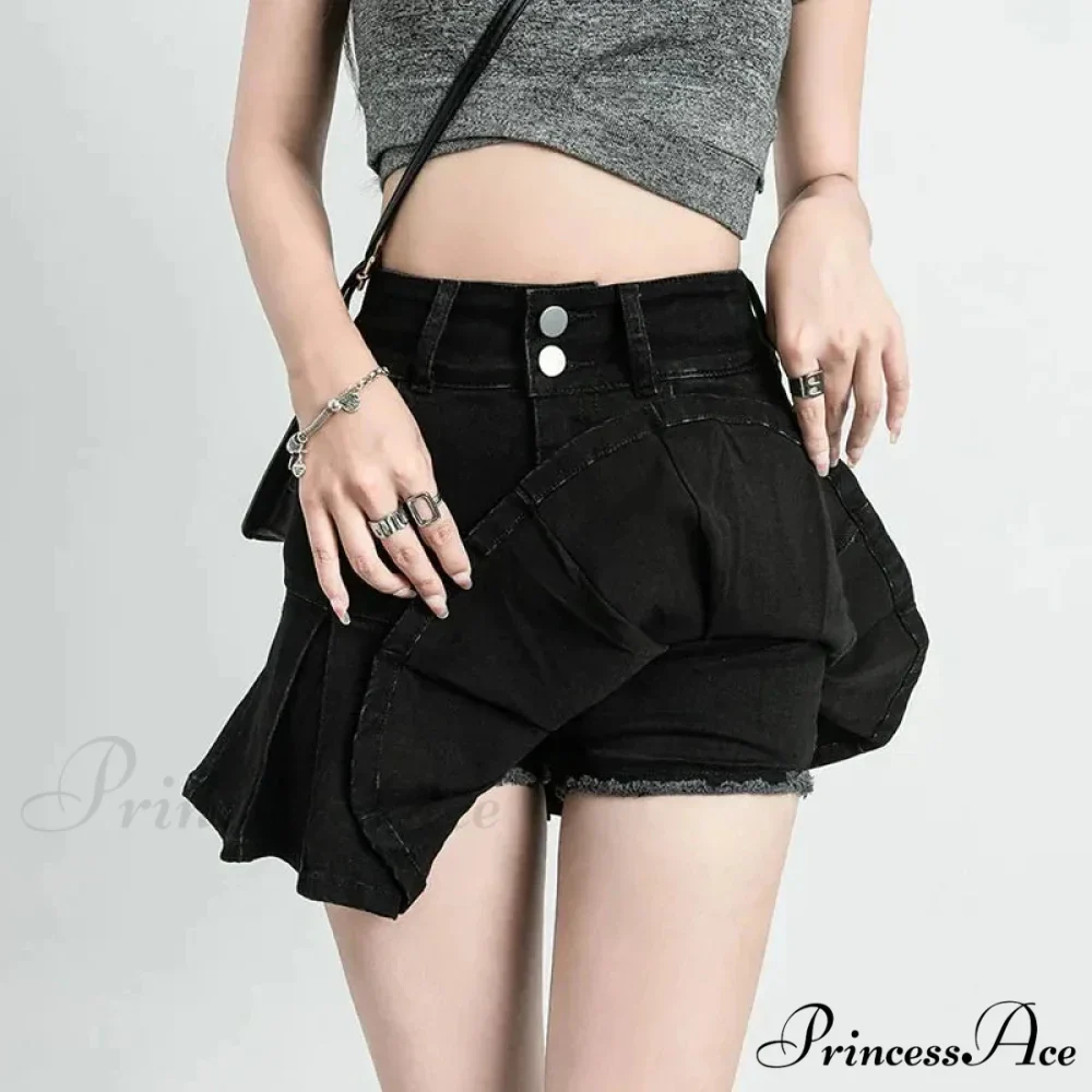 Streetwear Waist Gothic Black Pleated Autumn Skirt - Image 3