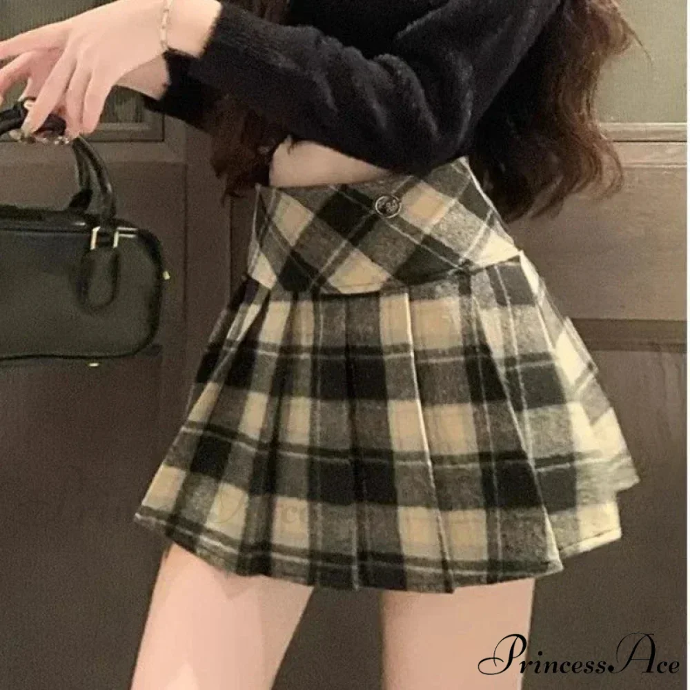 Winter Plaid Woolen Preppy Check Pleated Mini Skirt - Image 2