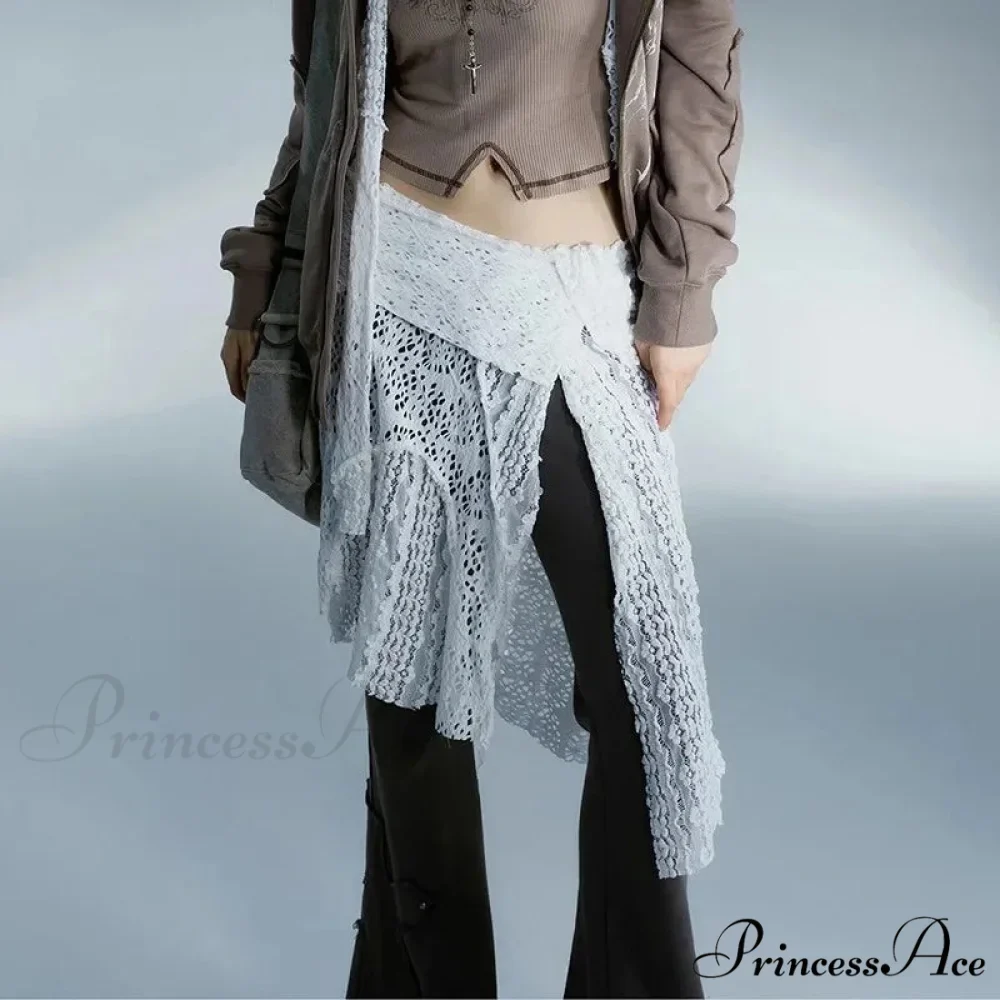 Grunge Lace Irregular Tulle Patchwork Streetwear Skirt - Image 2