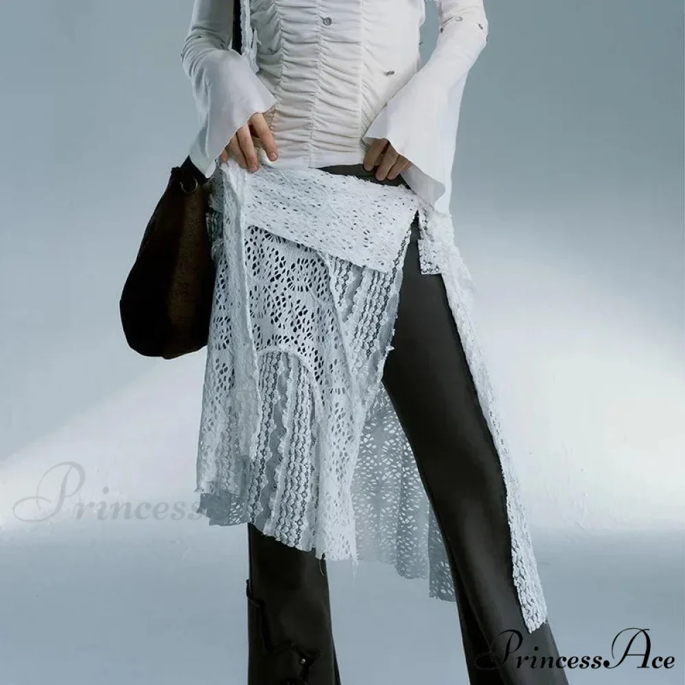 Grunge Lace Irregular Tulle Patchwork Streetwear Skirt - Image 3