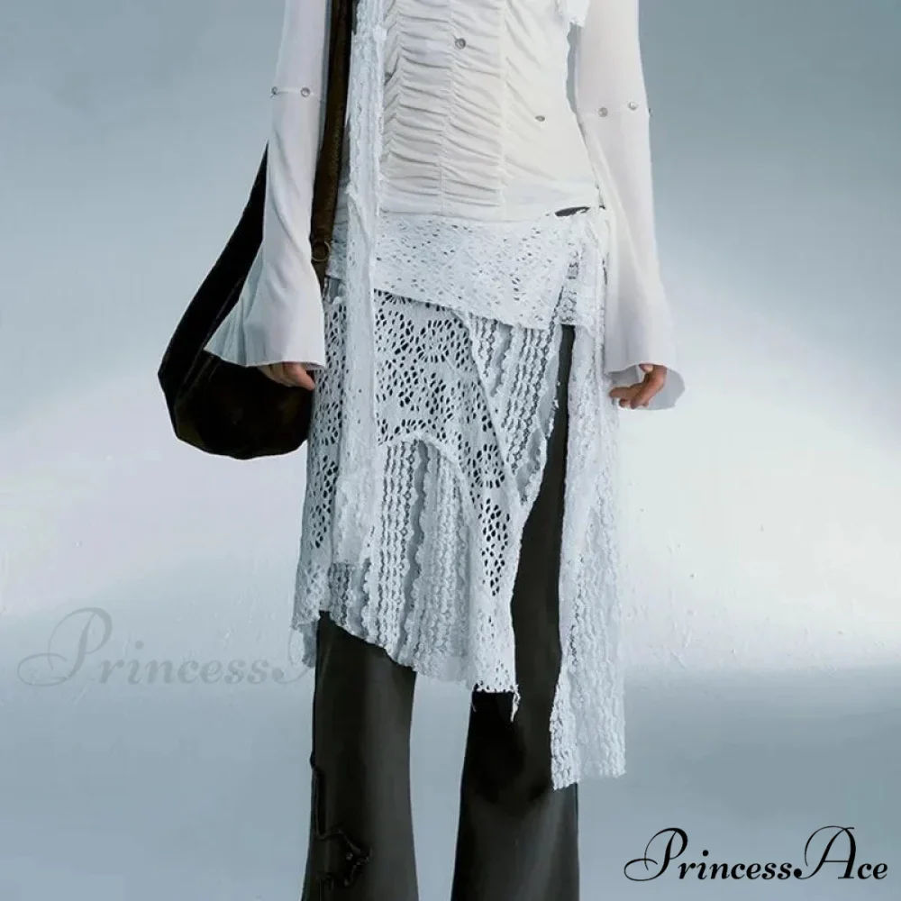 Grunge Lace Irregular Tulle Patchwork Streetwear Skirt - Image 4