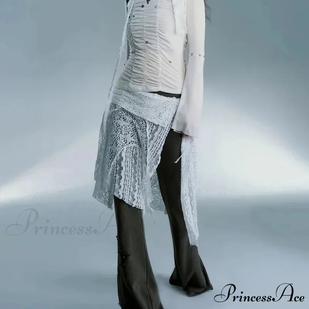 Grunge Lace Irregular Tulle Patchwork Streetwear Skirt - Image 5