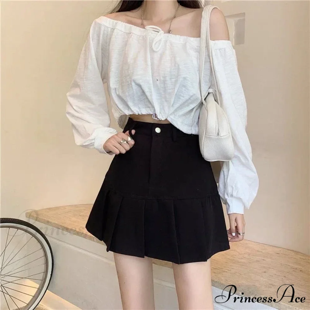 Korean Preppy High Waist A-Line Cute Short Skirt - Image 3
