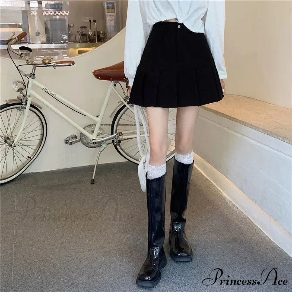 Korean Preppy High Waist A-Line Cute Short Skirt - Image 4