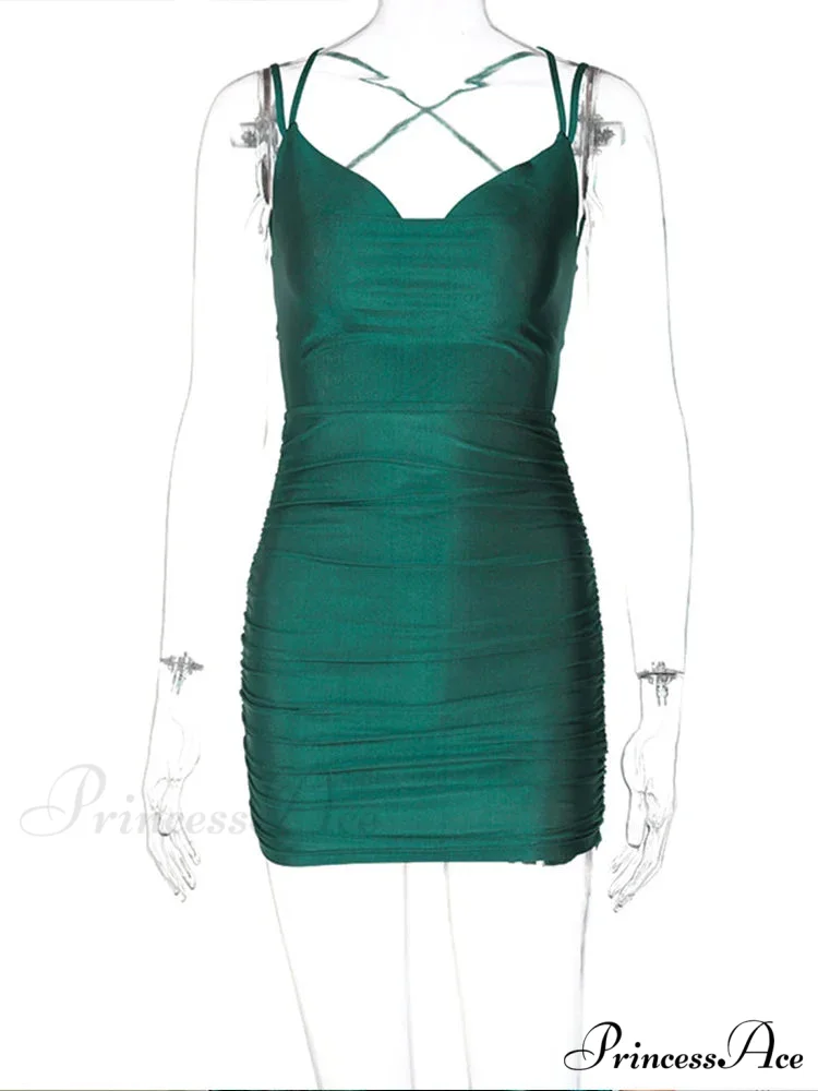 Ruched Backless Bodycon Bandage Party Mini Dress - Image 5