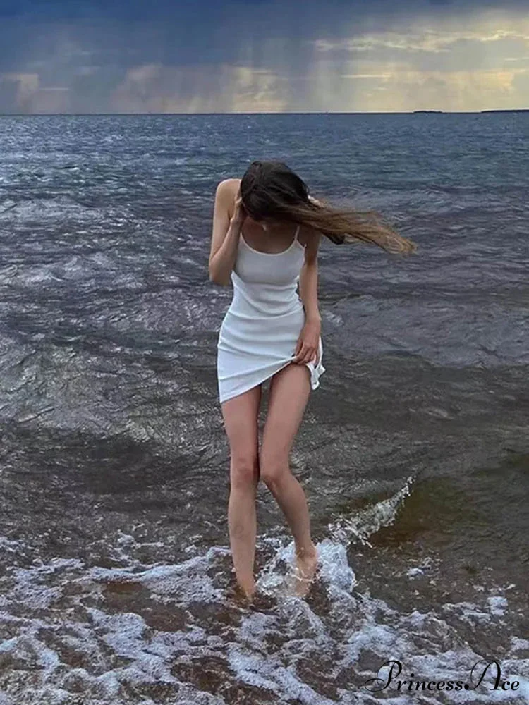 White Spaghetti Strap Sleeveless A-Line Mini Dress - Image 4