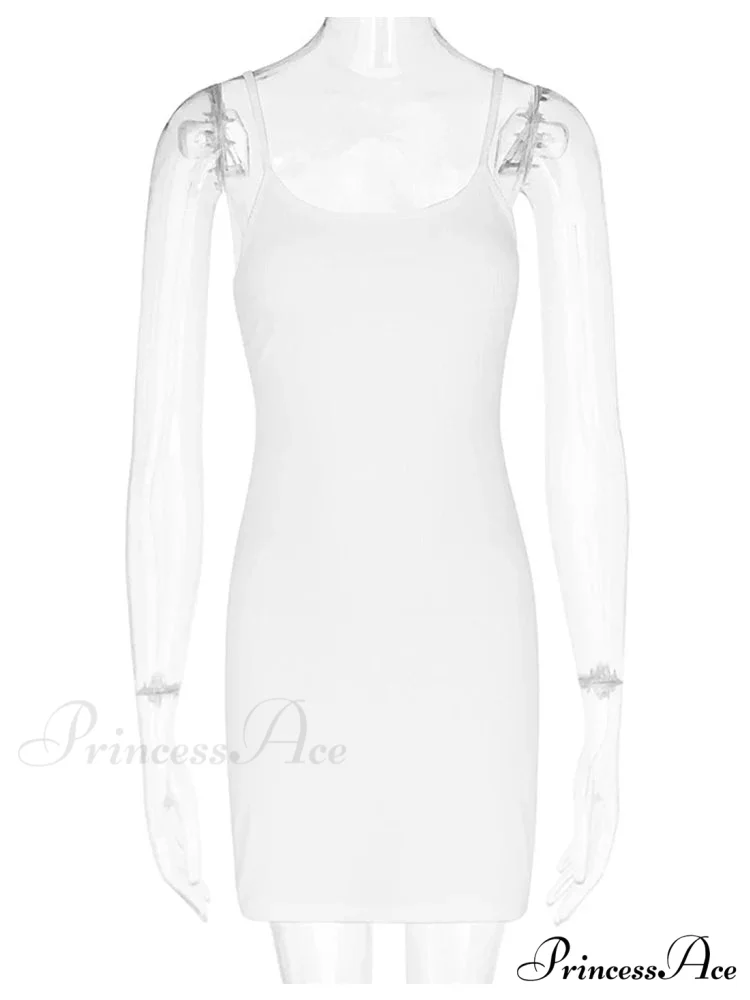 White Spaghetti Strap Sleeveless A-Line Mini Dress - Image 5
