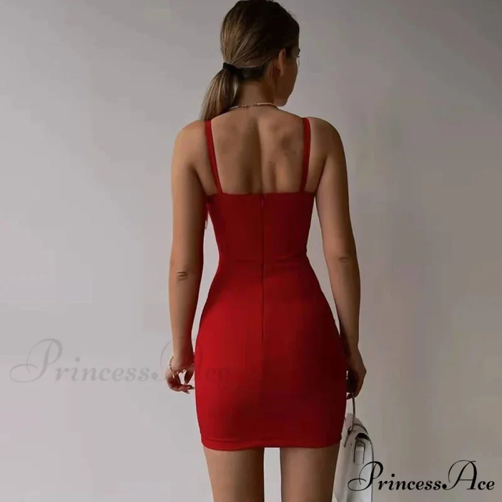 Fashion Elegant Patch Slim Fit Spaghetti Strap Backless Mini Dress - Image 3