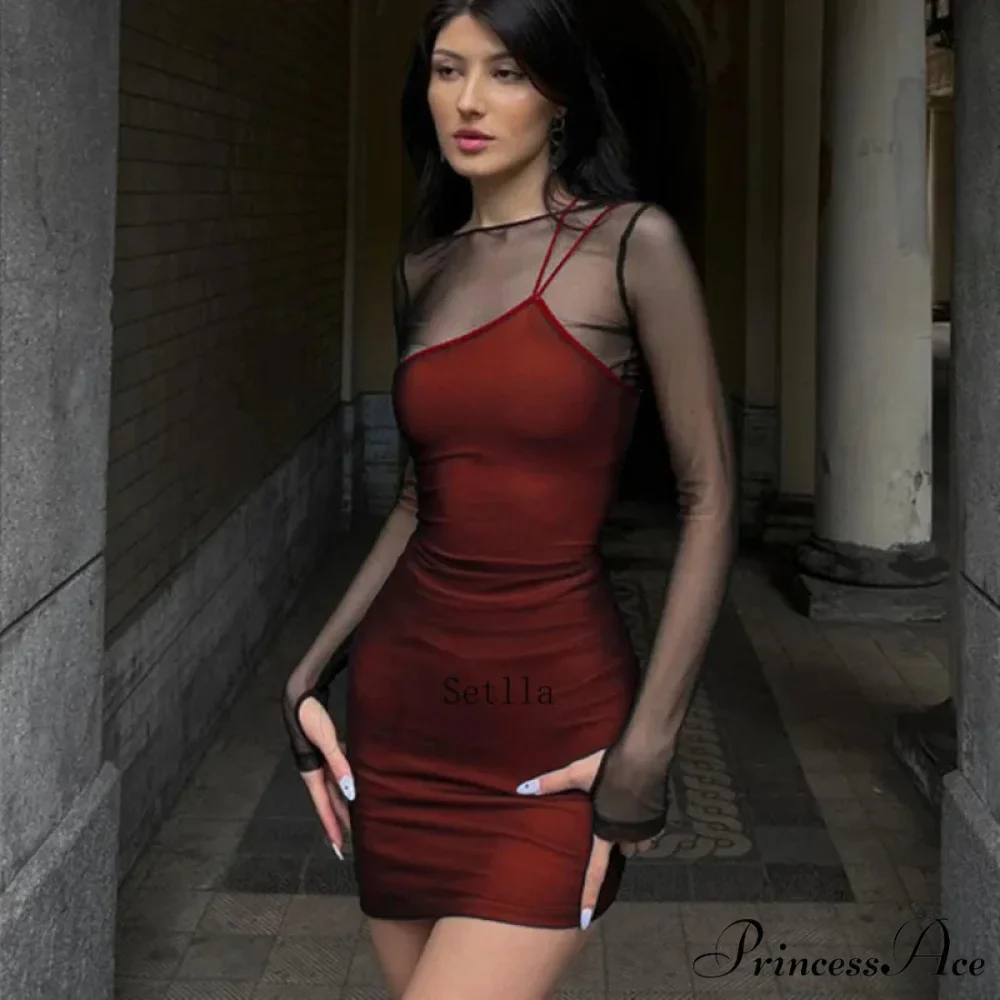Vintage Mesh Sheer Long Sleeve Mini Dress - Image 5
